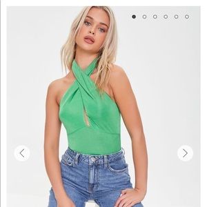 Forever 21 Green Twisted Halter Bodysuit